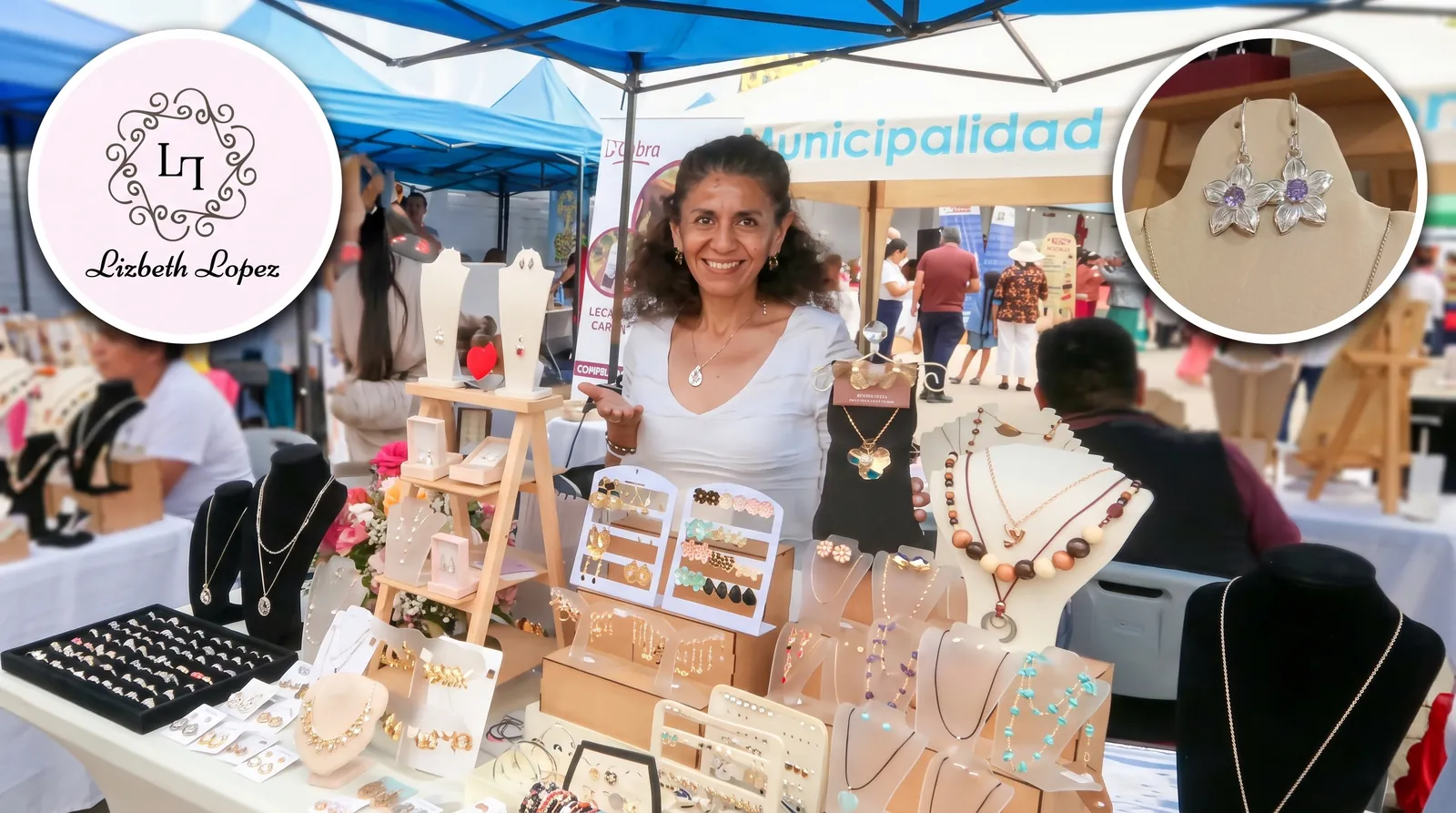 Lizbeth Lopez Jewels: la emprendedora en su stand de joyas