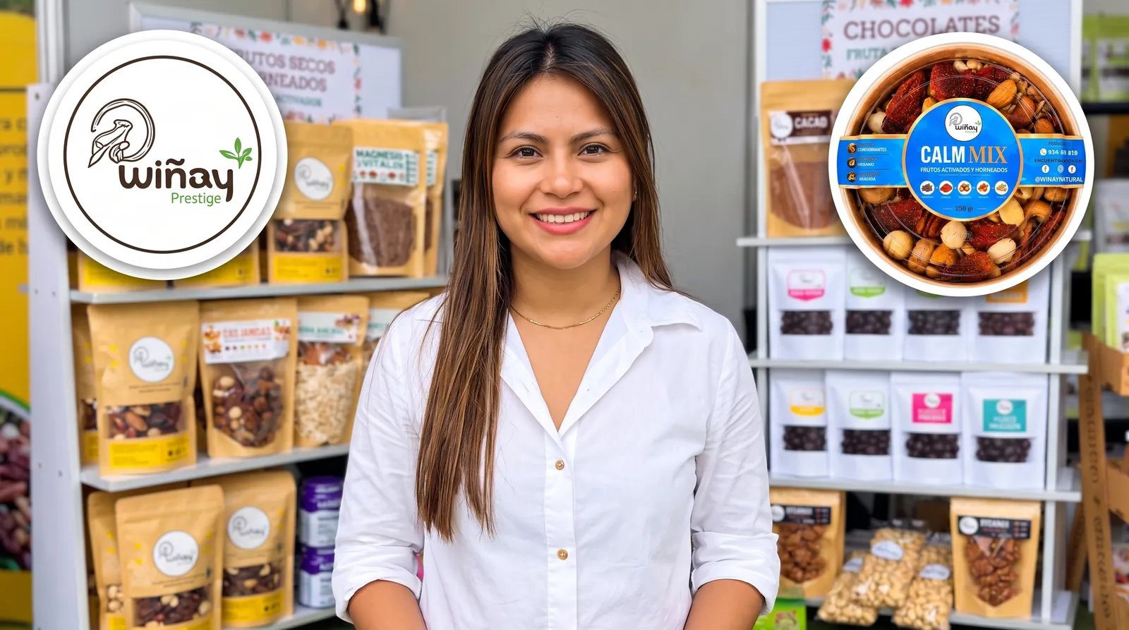 Wiñay Natural: la emprendedora en su stand de frutos secos